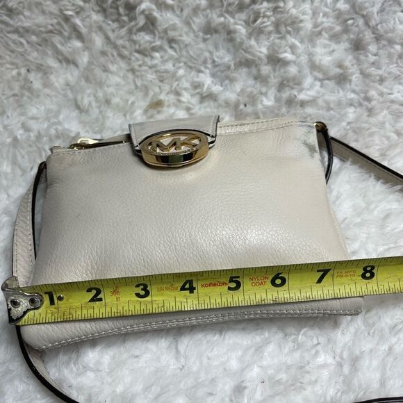 MICHAEL KORS Fulton Pebbled Leather Beige Crossbody Organizer Bag - Picture 7 of 15